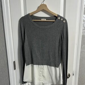 Gray Sweater with White Layered Hem